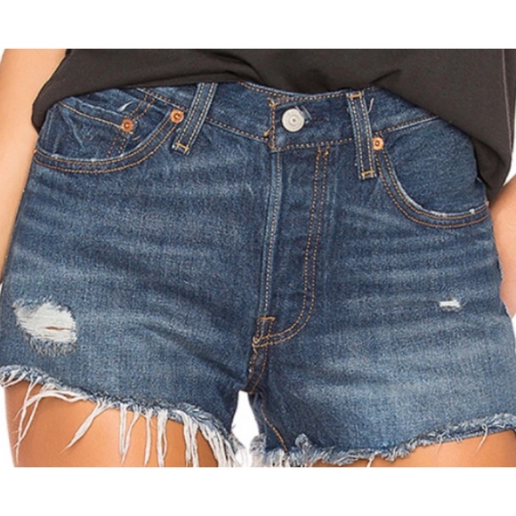 Levi’s 501 Vintage Distressed High Rise 24 / 00 Dk Blue Denim Jean Cutoff Shorts - Picture 5 of 8